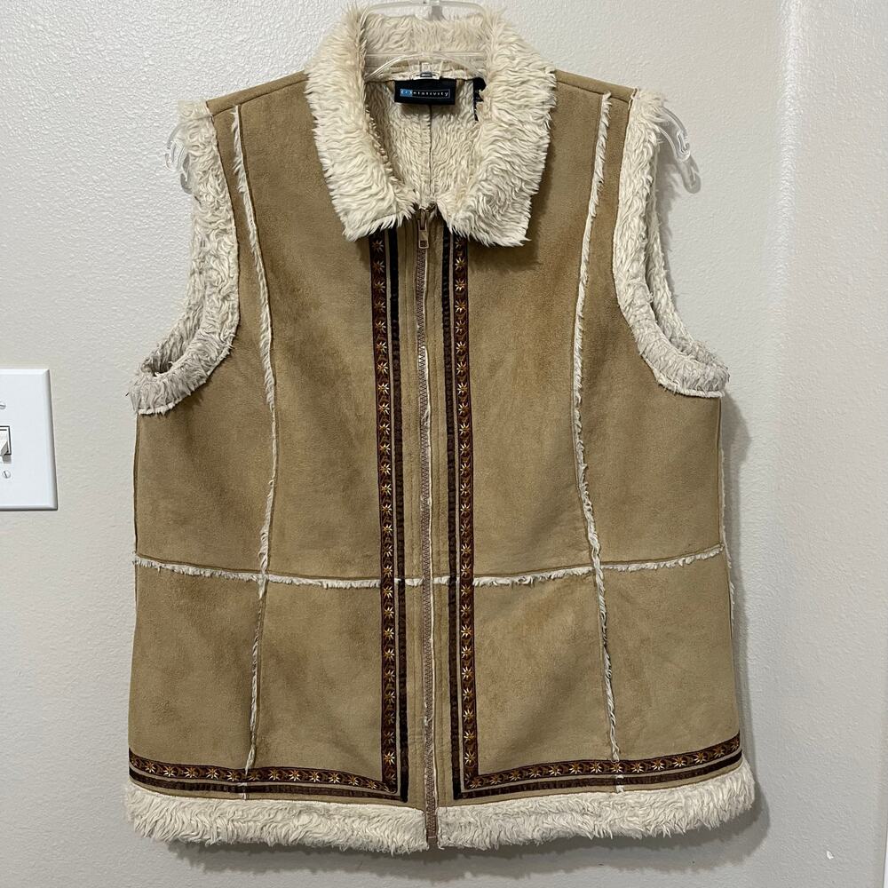 Relativity Suede‎ Fleece Lined Vest Sz Large Zip Front Pockets